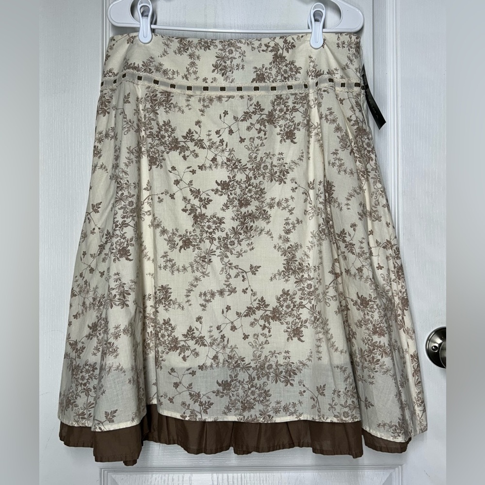 Sonoma NWT Midi Skirt Sz 12 Brown Floral Cottagecore Prairie Ruffle Granny
